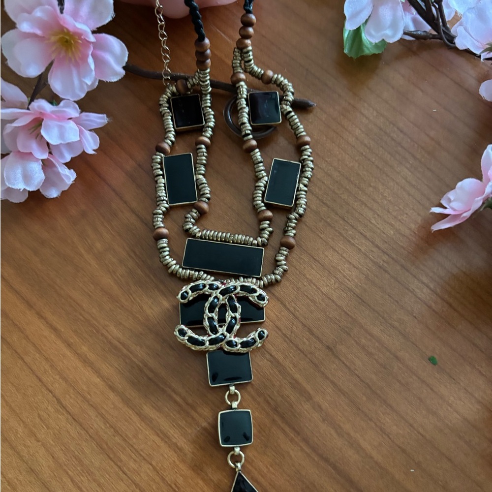 CHANEL Charm w Free People Black and Gold Statement Necklace